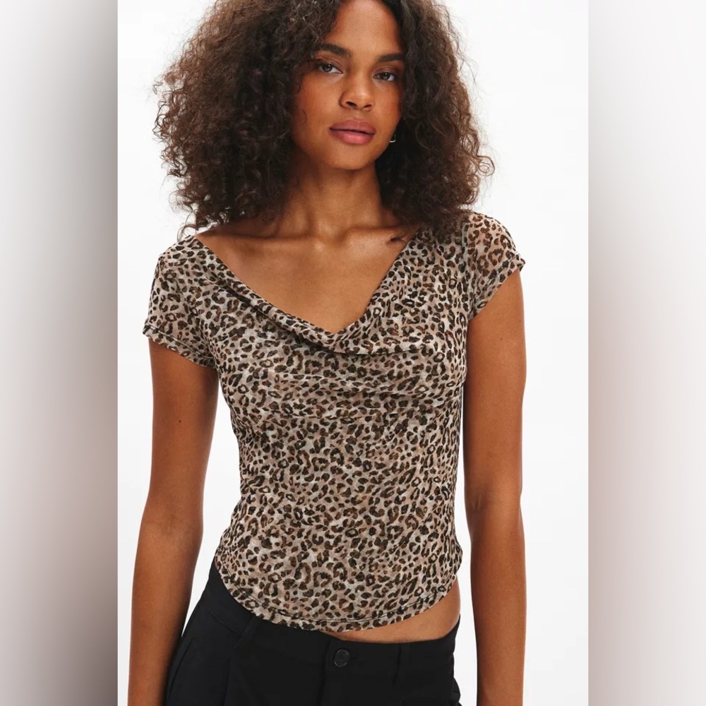 Urban Outfitters Silence and Noise Off the Shoulder Cheetah print cowl neck top